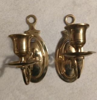Vintage Korea 2 Brass Candle Wall Sconce Oval Shape Wall Hanging Pair Heavy