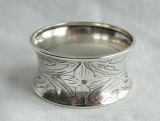 Floral Engraved Antique La Pierre Sterling Concave Napkin Ring