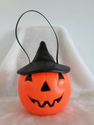 Vintage Empire Pumpkin Witch Hat Jack O Lantern Blow Mold Halloween Bucket Light