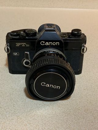 Vintage Canon Ftb Ql 35mm Slr Film Camera And Lens Black Body From Japan