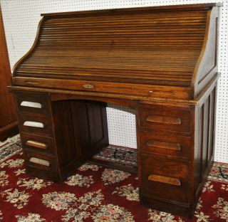 American Antique S Curve Golden Oak Roll Top Desk Circa 1880 2