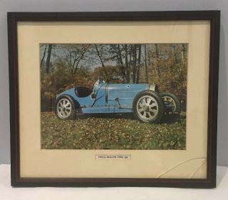Vintage Framed And Matted 1923 - 24 Bugatti Type 35b Print In Black Wood Frame