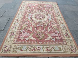Old Hand Made French Design Wool Pink Aubusson 280x184cm 9x6