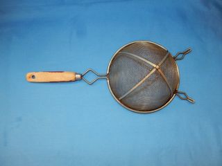 Vintage Large Kitchen Strainer Wood Red Handle Chipped off Paint 13 