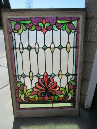 Large Antique Stained Glass Window 29.  5 X 44 Architectural Salvage