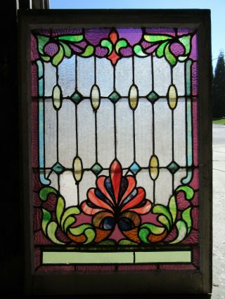 LARGE ANTIQUE STAINED GLASS WINDOW 29.  5 x 44 ARCHITECTURAL SALVAGE 2