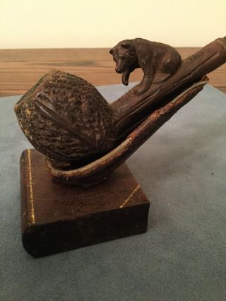 Unique Antique Vintage Wooden Bear Smoking Tobacco Pipe With Stand Old Folk Art