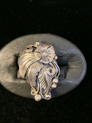 Vintage Navajo Sterling Silver Floral Ring By Rd Size 4.  5
