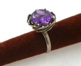 Vintage Sterling Silver Lady’s Ring Mexico W/ Faceted Amethyst Stone Sz.  6 ½ 2