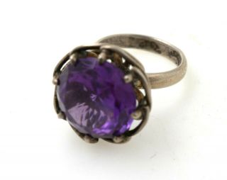 Vintage Sterling Silver Lady’s Ring Mexico W/ Faceted Amethyst Stone Sz.  6 ½ 3