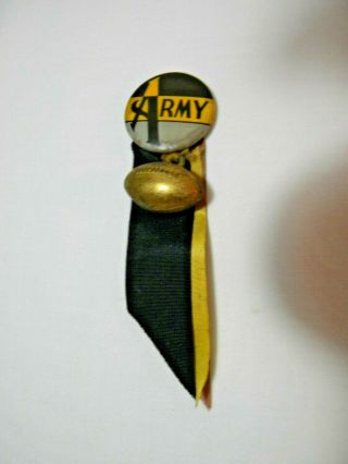 Vintage Army West Point College Football Pinback Button W/ Ribbons & Football