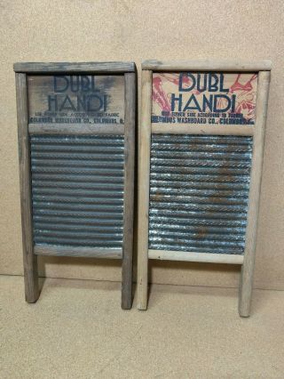 Two Vintage Dubl - Handi Columbus Washboard Co Laundry 18 " X 8 1/2 " Wood & Metal