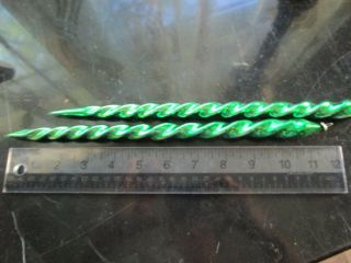 2 Vtg Green Mercury Glass Hand Blown Twisted Icicle Ornaments 12 " Sweet