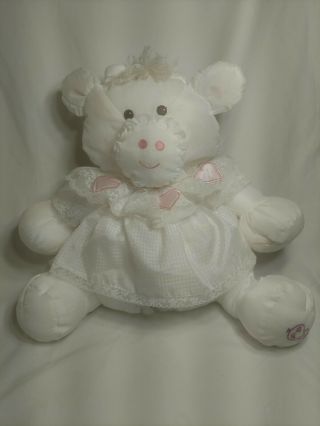 Vtg 1986 Fisher - Price Puffalump White Cow Pink Hearts Lace Dress