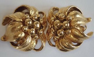 Vintage Jose & Maria Barrera Gold Plate Flower Clip Earrings