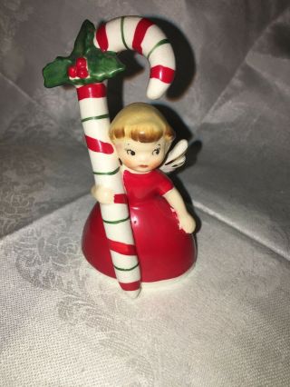 Vintage Napco 1956 Christmas Candy Cane Girl Angel Bell Figurine 4.  5” Tall