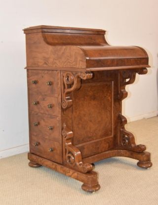Antique Victorian Burl Wood Pop - Up Davenport Desk Circa 1890 
