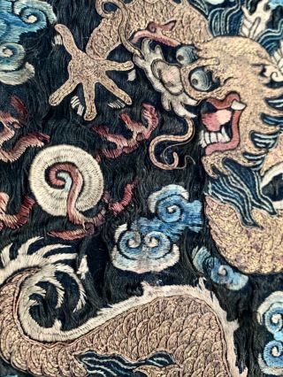 Antique CHINESE DRAGON 5 toe SILK EMBROIDERY Rank Badge Gold Thread 2