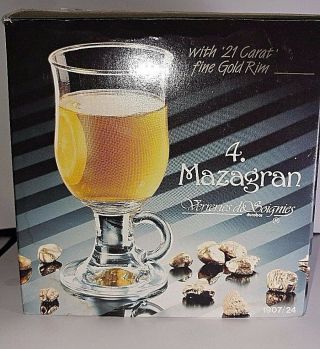 Vintage Set 4 Durobor Mazagran 24cl 8.  5oz Irish Coffee Latte Glasses 21k gold 2