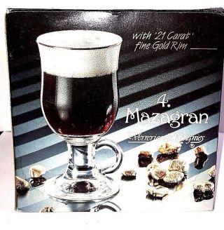 Vintage Set 4 Durobor Mazagran 24cl 8.  5oz Irish Coffee Latte Glasses 21k gold 3