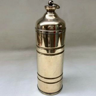 Vintage French Brass Small Cylinder Hot Water Bottle Bed Warmer,  Collectors