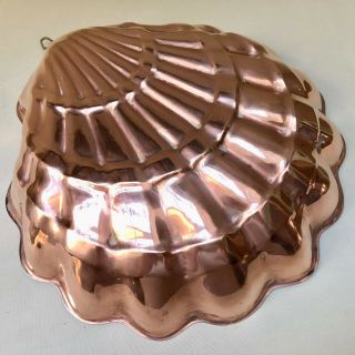 Vintage French Copper Jelly Mold In The Shape Of A Large Shell,  Lined With Tin
