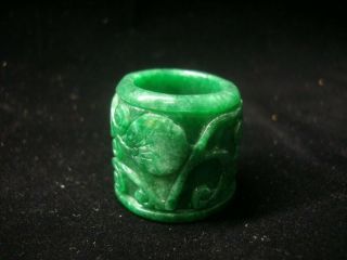 Very Rare Old Chinese Natural Green Jadeite Emerald Thumb Ring