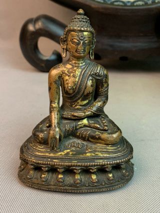 Old Parcel Gilt Bronze Figure Of Shakyamuni Buddha Tibetan Chinese