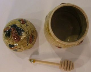 Vintage Bee Hive Honey Pot Jar Ceramic With Dipper Made in Japan 3