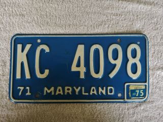 Gr8 1971 1975 Maryland License Plate Tag Number Kc 4098 Vintage Md Kc