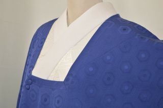 Vintage Silk Kimono Jacket:classic Blue Fortune Hexagon@ka50