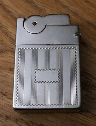 Vintage Mini Asr Silver Ascot Push Button Lighter W/pouch Made In Usa Pinstripe