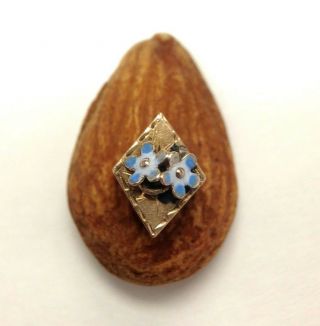 Solid 14k Yellow Gold Antique Victorian Blue Enamel Flower Diamond Silde Charm