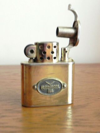 Rare Vintage Ronson Storm Brass Pocket Lighter With Ronson Name Plate