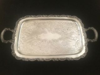 Antique Large Ornate Oneida Silver Plate Footed Serving Butler Tray 24 "