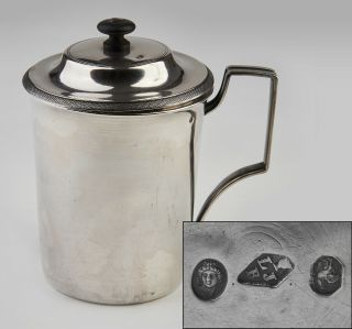 Spectacular Big Solid Silver Cup,  Tankard,  Mug With Lid France Year 1795