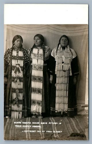 American North Dakota Ndian Maids Antique Real Photo Postcard Rppc By F.  Olsen