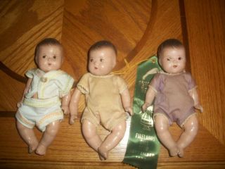 Three Antique 7 " Madame Alexander Dionne Quintuplet Dolls,  Composition Bodies