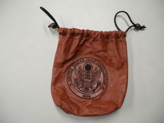 Usga Logo Leather Golf Ball Holder Bag Pouch Vintage