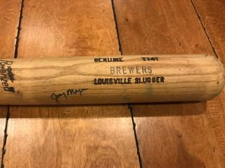 1986 Joey Meyer Signed Brewers Louisville Slugger Game Bat 35 "