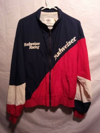 Vintage Rare Budweiser Racing Jacket Red White Blue Made In Usa Large Official