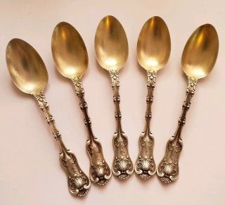 Antique Vintage Set Of 5 Whiting Sterling Silver 4 " Spoons Pat.  1893 (42.  7g)