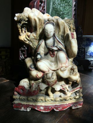Antique Chinese Large Soapstone Sculpture Carving Guanyin Grotto Qing 18th 19th