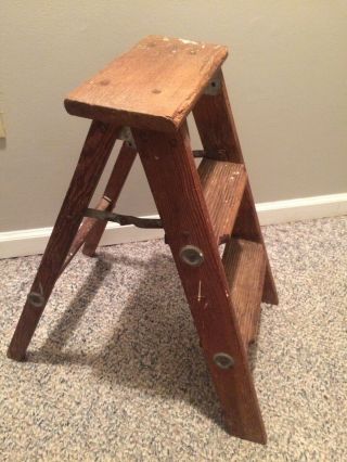 Vintage Wood Wooden 24 " Step Ladder Rustic Primitive Shabby Decor Chippy Paint