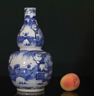 A Antique Chinese Porcelain Blue & White Double Gourd Vase 19th Centur