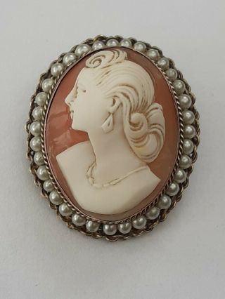 A Stunning Victorian Pinchbeck Cameo Brooch With Seed Pearls Vintage Jewellery
