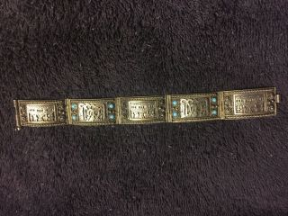 Turkish Nu Nu Vintage Turquoise Filigree Panel 900 Silver 7 " Bracelet