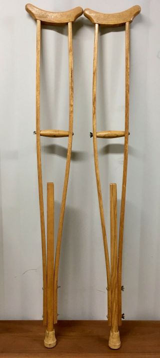 Vintage Wooden Adjustable Oak/hickory Crutches Rare Find Max.  Weight 350 Lbs.