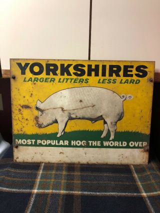 Vintage Antique Yorkshire Pig Sign 18 X 23 1/2 24 Double Sided Sign