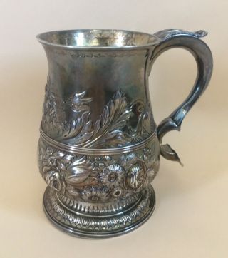 Large Antique George Iii 18th Century Sterling Silver Tankard Date Stamped 1765